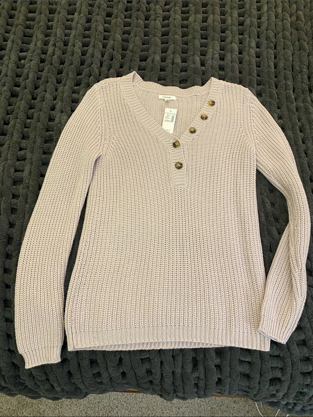 Maurices Lilac V-Neck Knit Sweater with Button Detail